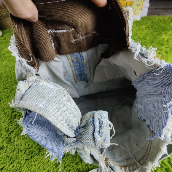 Handmade custom reworked 'Levi's' orange tab denim patchwork crossbody bag - Picture 3 of 4